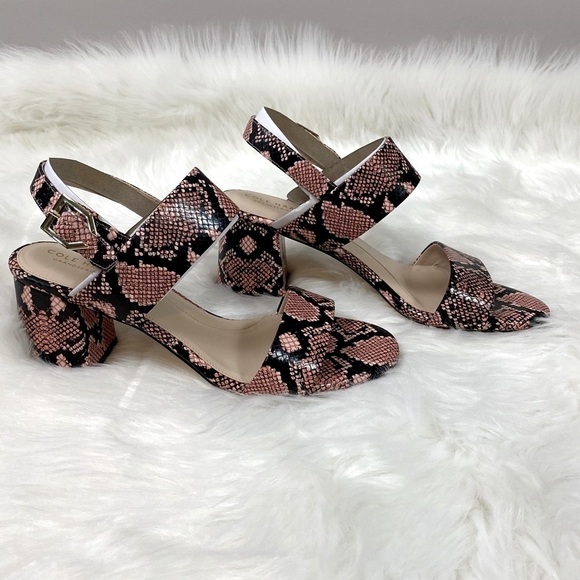 💥MAKE ME AN OFFER💥 NWB Cole Haan Avani Pink Snake Print Block Heels - Picture 1 of 9